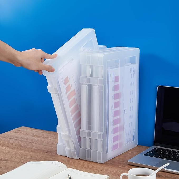 4 Pack Large A4 Paper document Box, Arts Supply Storage Organizer Box Scrapbook Storage Box Crafts Organization Boad Game Storage,Thick Plastic Scrapbook Storage Box for 8.5" x 11" Letter
