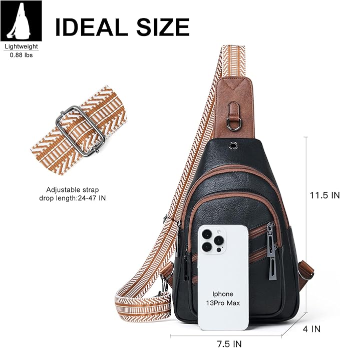 Leresas 7L Crossboydy Sling Bag for Women Vegan Leather Crossbody Purse Fanny Pack Chest Bag for Travel,Black Brown