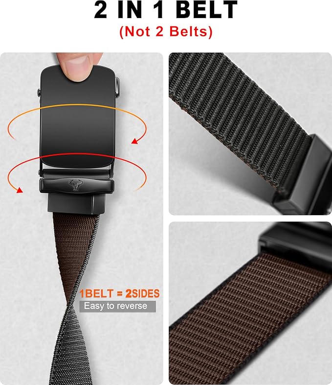 BULLIANT Men Belt-Reversible Ratchet Belt Stretchable for Gift Men Work Casual Golf 1 3/8"-Cut For Fit -2 In 1Belt