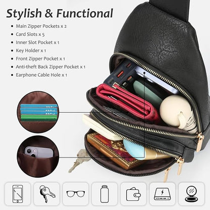ANPTER Sling Bag for Men Crossbody Chest Bag,PU leather Over the Shoulder Purse Cross Body Sling Backpack for Travel