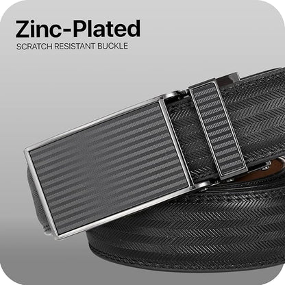 Marino Avenue Ratchet Belt for Men. Adjustable Leather Dress Belt with 38 Easy to Click Into Place Ratchet Closures.