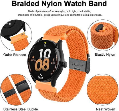 WOCCI 20mm Braided Nylon Watch Band for Men and Women, Quick Release, Black Stainless Steel Buckle (Orange)