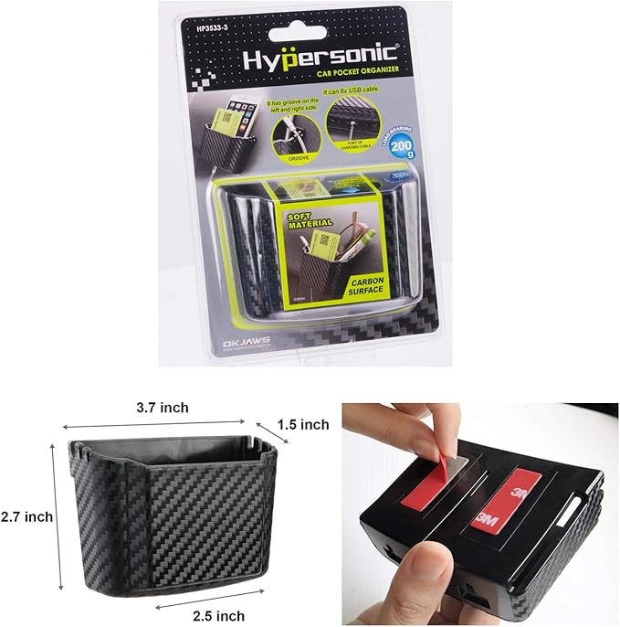 Hypersonic Front Seat Car Organizer Universal Vehicle Dashboard Pocket Holder Plastic Black Cargo Storage Box Holds Phone Money Cards Keys Glasses Remote