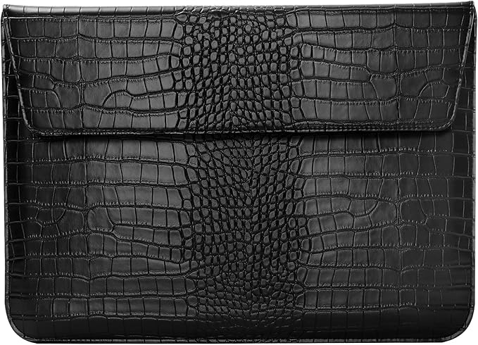 MOSISO Laptop Case 13.3 inch, 13-13.3 inch Laptop Sleeve Compatible with MacBook Air/Pro 13 / Pro 14, HP Dell ASUS Lenovo Notebook, Crocodile Grain PU Leather Flap Case Bag, Black