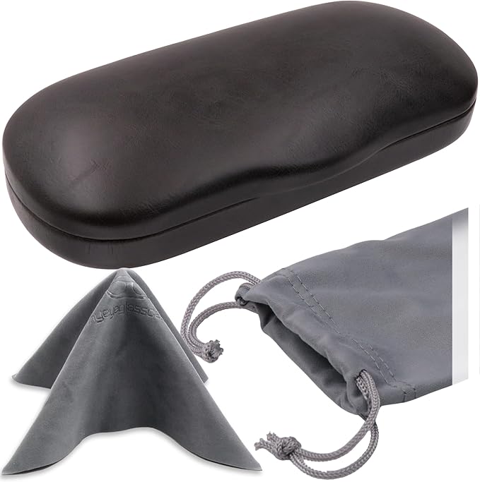 MyEyeglassCase Men's Medium Glasses Case - Classic Eyeglasses Hard Shell Holder, Elegant Easy Open Lip with Pouch and Cloth
