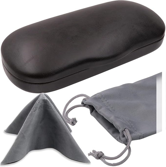 MyEyeglassCase Men's Medium Glasses Case - Classic Eyeglasses Hard Shell Holder, Elegant Easy Open Lip with Pouch and Cloth