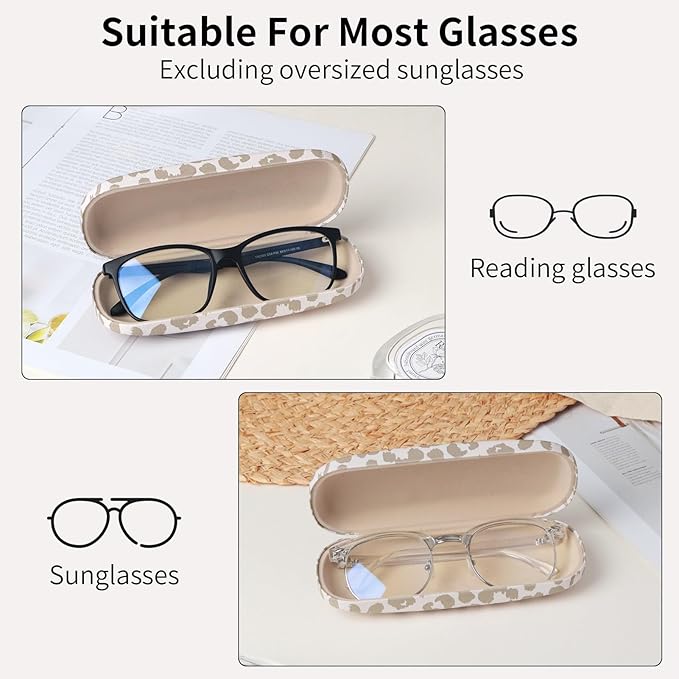 Glasses Case Hard Shell, Leather Protective Case for Sunglasses with Cleaning Cloth, Cute Eyeglass Cases for Women