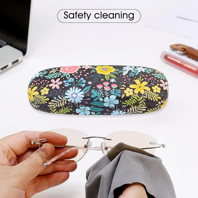 PERFECTSIGHT Hard Shell Eyeglasses Case, PU Leather Protective Glasses Case, Cute Eyeglass Case for Women Men Girls