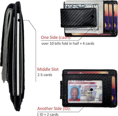 Money Clip RFID Front Pocket Wallet Men Leather Slim Minimalist Wallet