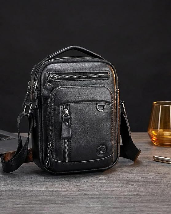 Men's Vinatge Leather Crossbody:Compact with Organized Pockets,Stylish & Functional for Everyday Carry