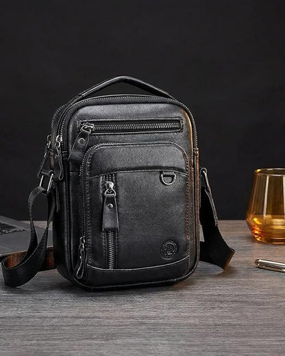 Men's Vinatge Leather Crossbody:Compact with Organized Pockets,Stylish & Functional for Everyday Carry