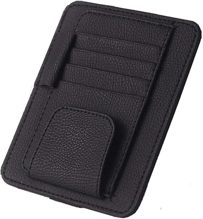 Artificial Leather Car Sun Visor Storage Glasses Organizer Bills Wallet Holder Ticket Credit Card Clips Auto-Interior Visor Accessories(Black)