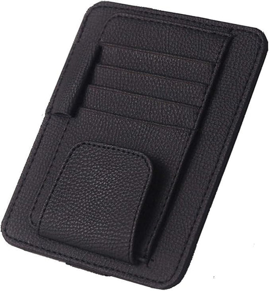 Artificial Leather Car Sun Visor Storage Glasses Organizer Bills Wallet Holder Ticket Credit Card Clips Auto-Interior Visor Accessories(Black)