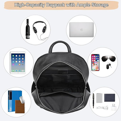 Genuine Leather 15.6 Inch Laptop Backpack for Men, Multi Pocket Casual Daypack Shoulder Bag for Business Travel Outdoor, Black