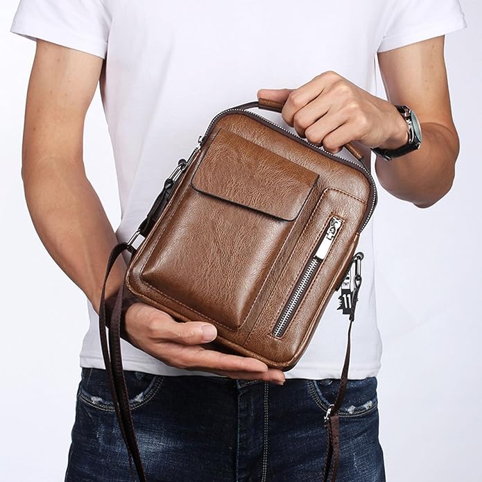 Men's Leather Crossbody Bag, Casual leather Bag for Men, Crossbody Bag Office Business,Handbag Purse Zipper