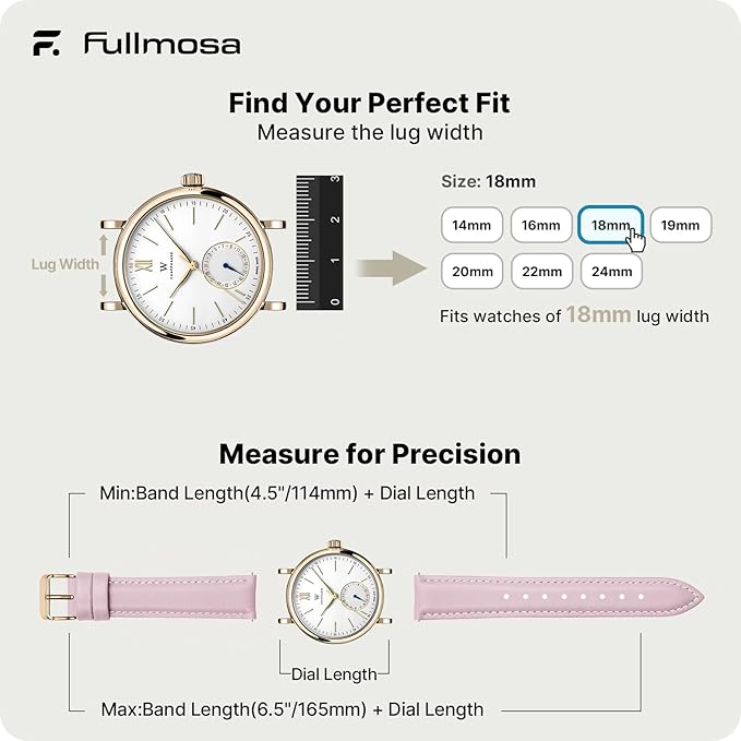 Fullmosa Watch Band, Quick Release Leather Watch Strap for Men Women, Replacement Bands Width 12mm 14mm 16mm 18mm 19mm 20mm 21mm 22mm 24mm
