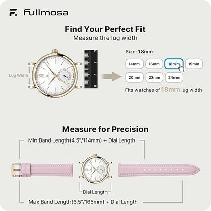 Fullmosa Watch Band, Quick Release Leather Watch Strap for Men Women, Replacement Bands Width 12mm 14mm 16mm 18mm 19mm 20mm 21mm 22mm 24mm
