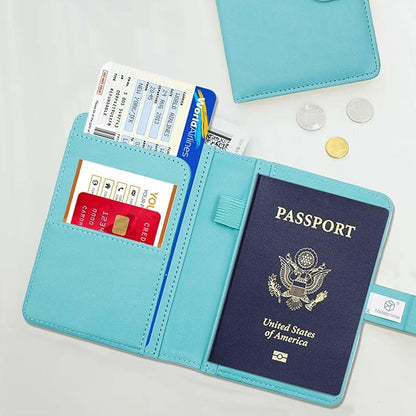 Melsbrinna Premium Leather Passport Holder Covers Case, Waterproof Rfid Blocking Travel Wallet Passport Holder with Pen Holder, Cute Passport Book for Women/Men