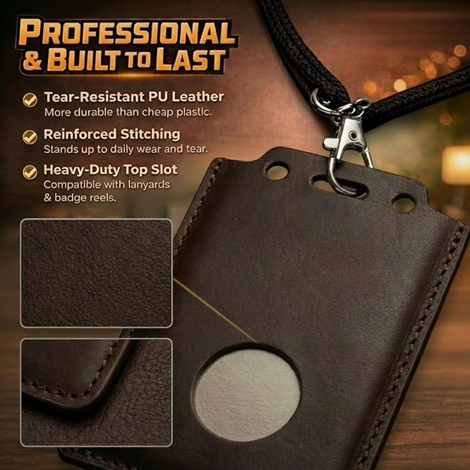 CPLIKE Vertical ID Badge Holder Compatible with Centegix CrisisAlert V2, Premium PU Leather Case with Emergency Button Cutout, Slim 2-in-1 Alarm & ID Card Slot for Teachers & Nurses, Brown