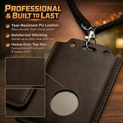 CPLIKE Vertical ID Badge Holder Compatible with Centegix CrisisAlert V2, Premium PU Leather Case with Emergency Button Cutout, Slim 2-in-1 Alarm & ID Card Slot for Teachers & Nurses, Brown