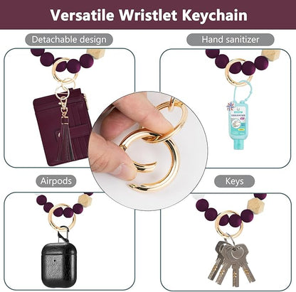 KNGITRYI Wallet Keychain Wristlet for Women,Slim RFID Credit Card Holder Purse Tassel Keychain Bangle Key Ring for Men Women