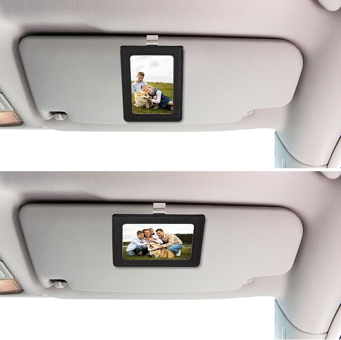 2 Pack Car Picture Frame Visor Clip Leather Sun Visor Photo Clip Holder Personalized Car Picture Holder Display Visor Photo Frame Vertical Horizontal fit 2.36"x3.54" Photo Mini Instant Film