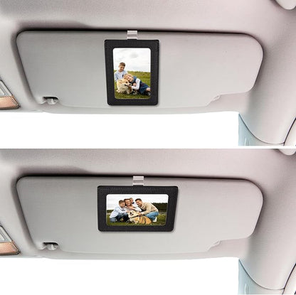 2 Pack Car Picture Frame Visor Clip Leather Sun Visor Photo Clip Holder Personalized Car Picture Holder Display Visor Photo Frame Vertical Horizontal fit 2.36"x3.54" Photo Mini Instant Film