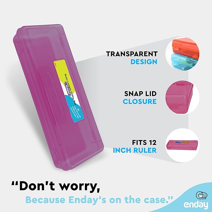 Enday Pencil Box Purple, Storage Organizer Utility Box, Multipurpose Long Ruler Length School Office Supplies Plastic Pencil Case for Kids & Adults Available in Red, Pink, Grey, Green, Blue, 1PK
