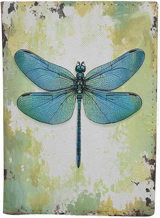 Dragonfly Passport Holder for Travel Vintage Art Green PU Leather Passport Cover Wallet Cute Passport Card Holder for Women and Men