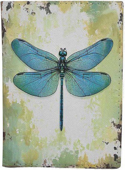 Dragonfly Passport Holder for Travel Vintage Art Green PU Leather Passport Cover Wallet Cute Passport Card Holder for Women and Men