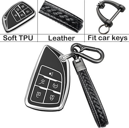 for chevrolet key fob cover TPU Protective Key case,compatible with 2023 2024 2025 GMC Silverado 1500 Sierra,2500HD 3500HD, Silicone ect Remote smart Key (black)