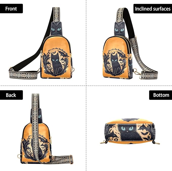 ZAZYXTJ Cute Cat Crossbody Sling Bag for Women Leather Small Chest Bag Adjustable Straps Daypack for Travel Sport Hiking
