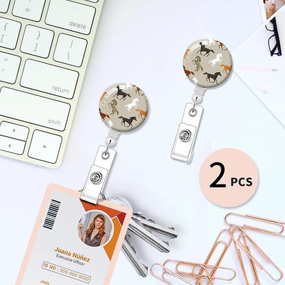 2 Pack Badge Reels Holder Retractable with ID Clip for Nurse Name Tag Card Nursing for Doctor Teacher Student Employee Office Medical Work (Cute Horse)
