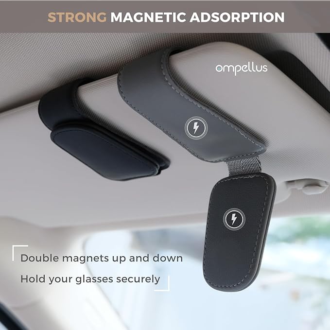 2 Pack Magnetic Leather Sunglass Holder, Eyeglass Hanger Clip for Car Sun Visor, Suitable for Different Size Eyeglasses(Pink, 2 Pack)
