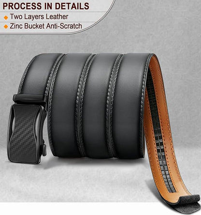 BULLIANT Mens Ratchet Belt,Leather Adjustable Slide Belt For Gift Mens Dress Casual 1 3/8",Size Adjustable