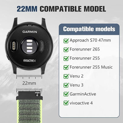 18mm 20mm 22mm Hook and Loop Watch Band Compatible with Garmin Vivoactive 5/ Vivoactive 6/ Vivoactive 3, Soft Nylon Breathable Sport Strap for Venu 2S/ Venu3S/ Forerunner 265s,Venu 3/ Venu 2 Men Women