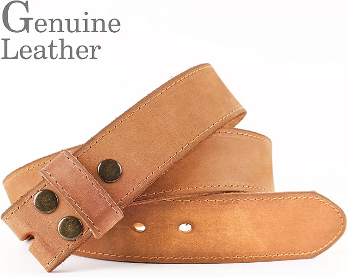 NPET Men's Full Grain Leather Belt Vintage Distressed Style with Snap-On Strap 1 1/2" Wide without Buckle