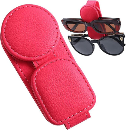 Konohan Sunglasses Holder for Car Visor Leather Eyeglass Hanger Magnetic Sunglasses Holder with 2 Clips(Rose Red)