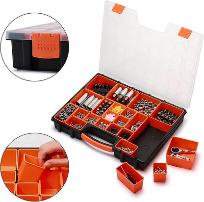 EMENTOL 2PCS Multi-Purpose Portable Organizer Box Set with 44-Removable Compartments, 2 Pieces Professional Boxes with Dimension 16.2"L*13"W*2.3"H
