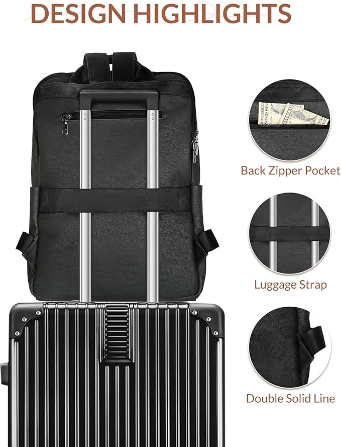 SYTRAH Leather Backpack for Women, Vintage 15.6 inch Laptop Backpack Purse for Women, College Casual Backpacks Ladies Computer Bags for Travel Business Work Pure Black