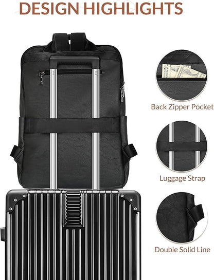 SYTRAH Leather Backpack for Women, Vintage 15.6 inch Laptop Backpack Purse for Women, College Casual Backpacks Ladies Computer Bags for Travel Business Work Pure Black