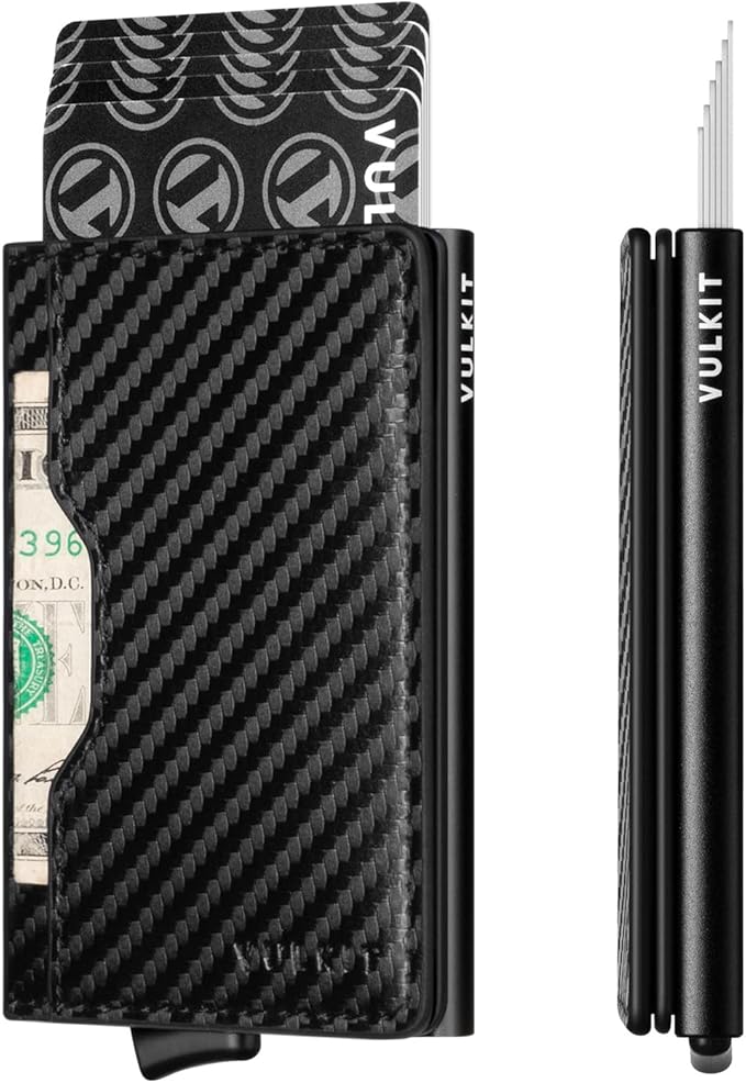 VULKIT Slim Pop up Wallet for Women Minimalist Credit Card Holder with Leather Slots Men's Bifold RFID Blocking Metal Wallets