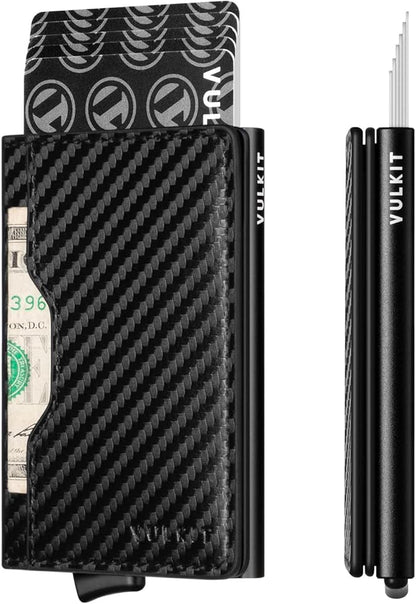 VULKIT Slim Pop up Wallet for Women Minimalist Credit Card Holder with Leather Slots Men's Bifold RFID Blocking Metal Wallets