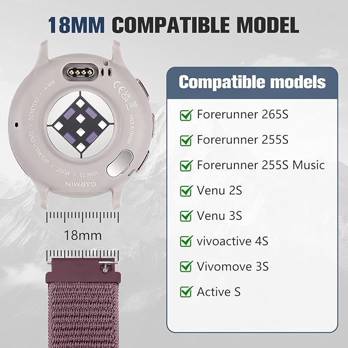 18mm 20mm 22mm Hook and Loop Watch Band Compatible with Garmin Vivoactive 5/ Vivoactive 6/ Vivoactive 3, Soft Nylon Breathable Sport Strap for Venu 2S/ Venu3S/ Forerunner 265s,Venu 3/ Venu 2 Men Women