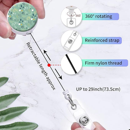 2 Pack Badge Reels Holder Retractable with ID Clip for Nurse Name Tag Card Nursing for Doctor Teacher Student Employee Office Medical Work (Green Flower)