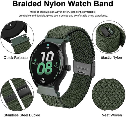 WOCCI 18mm Braided Nylon Watch Band for Men and Women, Quick Release, Black Stainless Steel Buckle (Khaki Green)