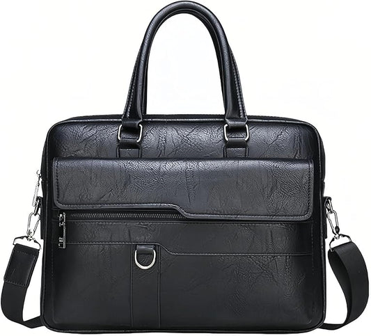 Men's Leather Laptop Bag 15 IN, Water-Resistant Briefcase Messenger Bag for Work, Business, Shoulder Crossbody Office Satchel