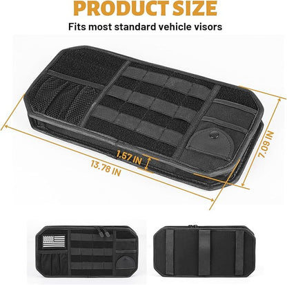 MAIKER 2 Packs Car Sun Visor Organizer, Car Organizer with Zipper Visor Organizer Storage Pouch, Glasses Clip, Card Holder, Molle Panel for Tactical Gears, for Most Vehicles, SUVs & Trucks