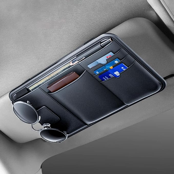 ZIMISI Sun Visor Organizer, Multi-Pocket Car Registration and Insurance Holder, Sunglass Holder for Car, Automotive Visor Organizer for Card License Registration Pen Ticket