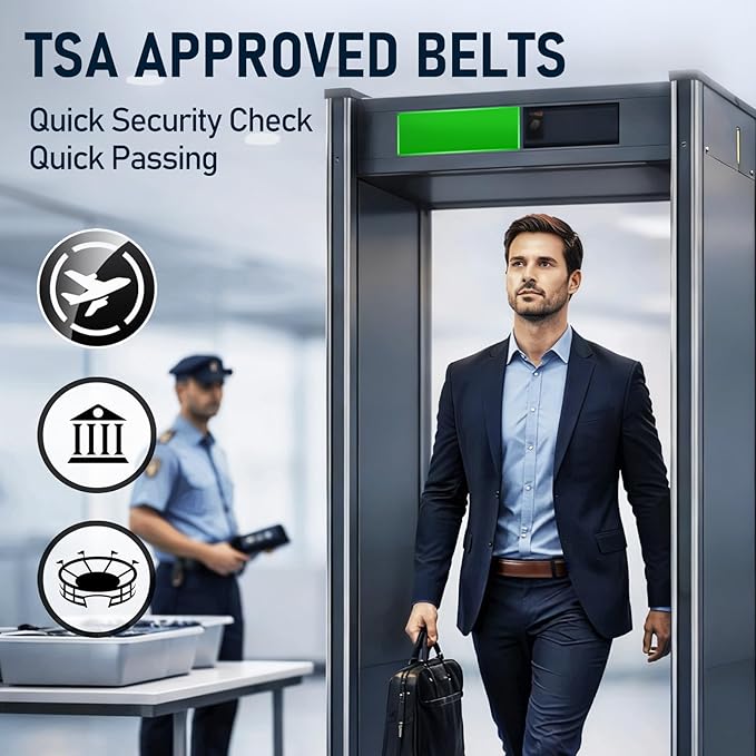 SANSTHS Mechanic Buckless Belts for Men, No Scratch Leather Work Belt Hook & Loop Tsa Belt for Technician Travel Gifts